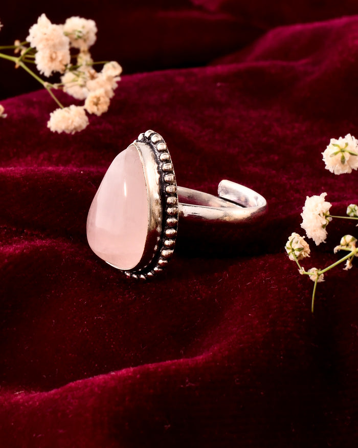 NATURAL ROSE QUARTZ  PEAR SHAPE  RING Gemstone