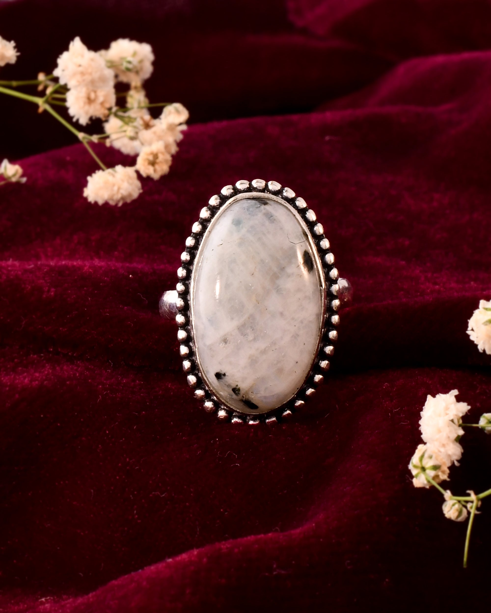 NATURAL RAINBOW MOONSTONE  RING 100% Natural Gemstone