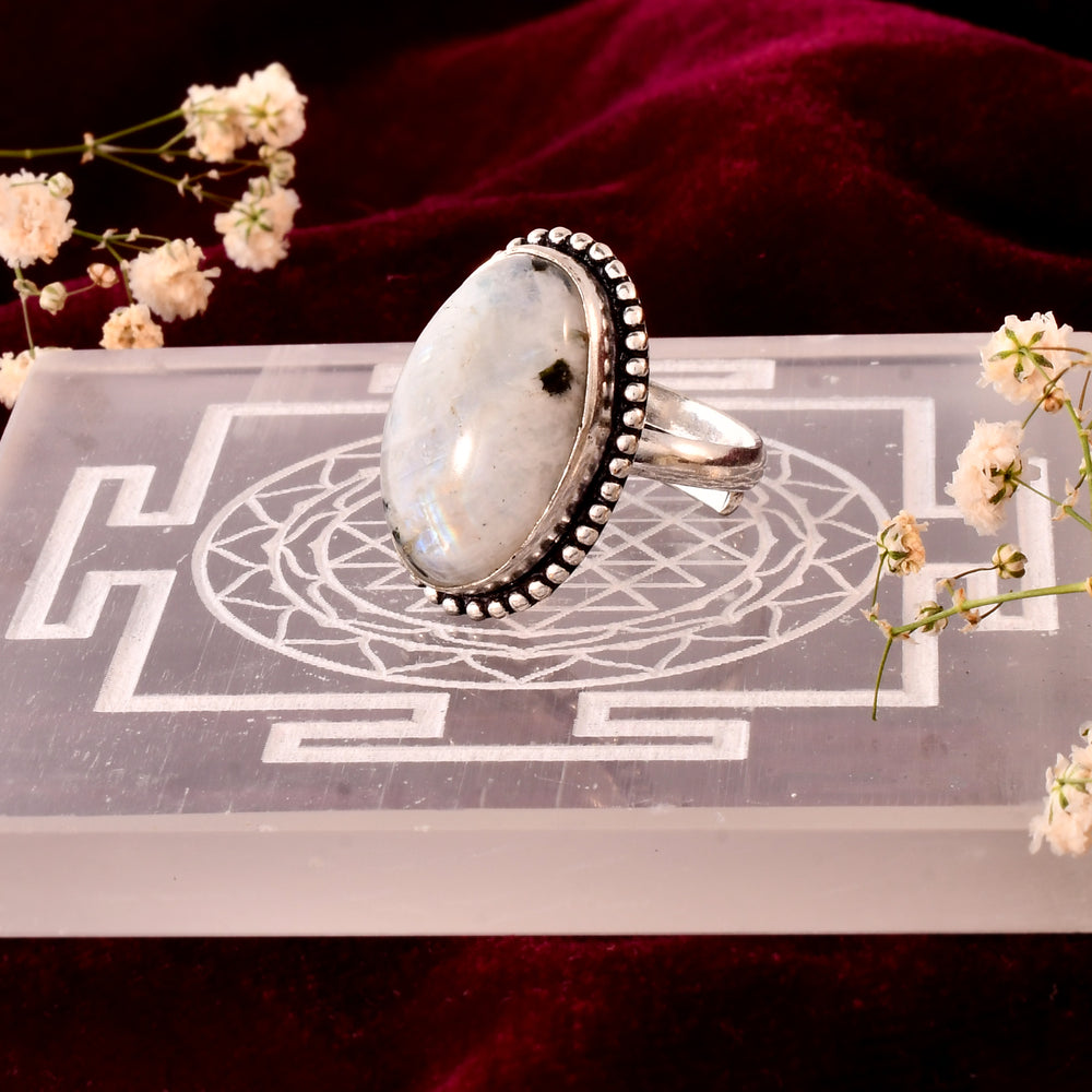 NATURAL RAINBOW MOONSTONE  RING 100% Natural Gemstone
