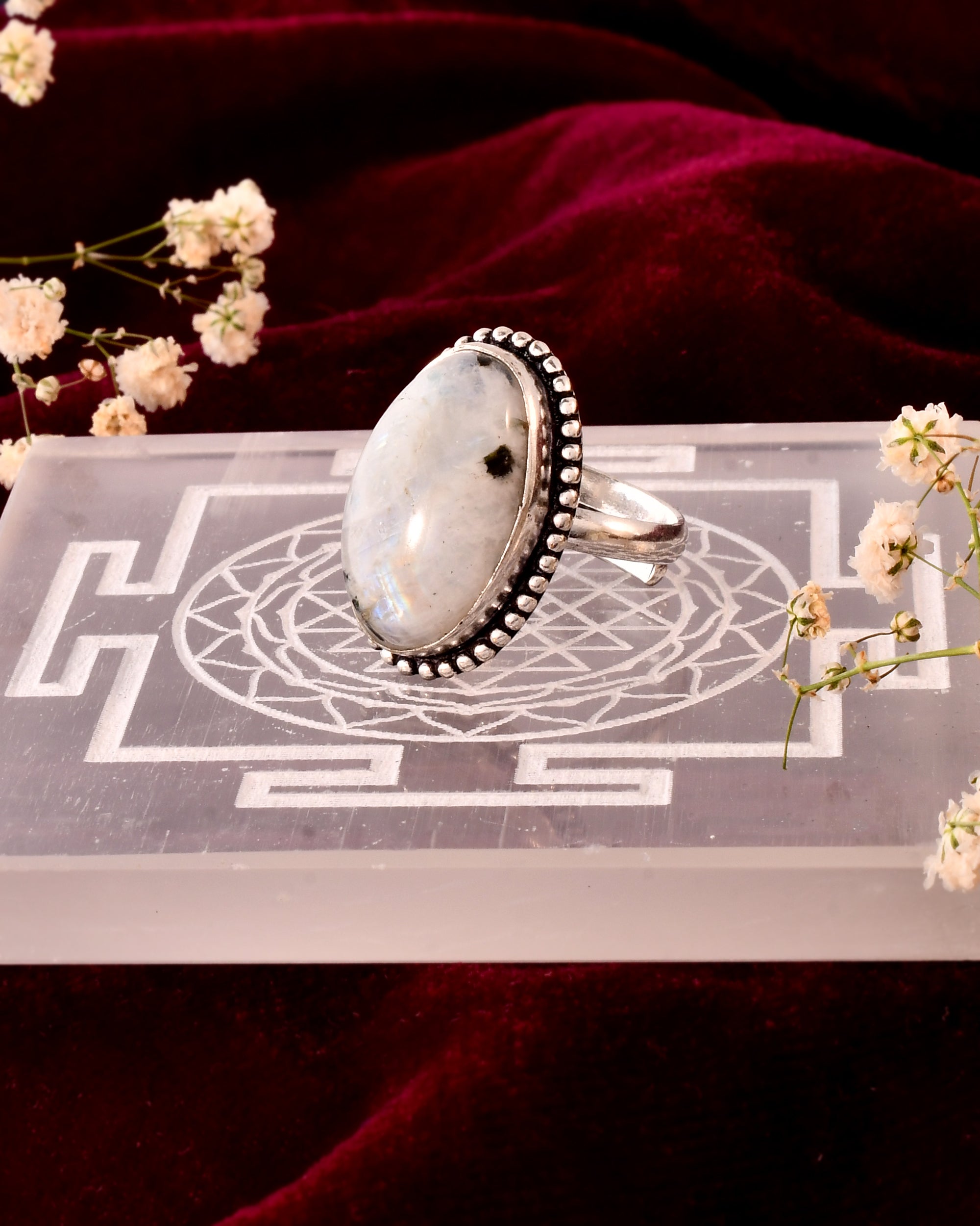 NATURAL RAINBOW MOONSTONE  RING 100% Natural Gemstone