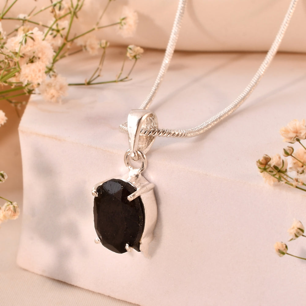 Natural Black Tourmaline Faceted Pendant Oval Shape