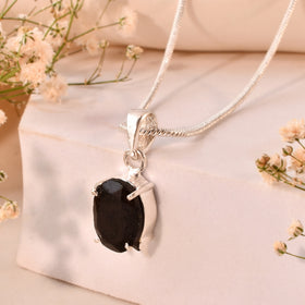 Natural Black Tourmaline Faceted Pendant Oval Shape