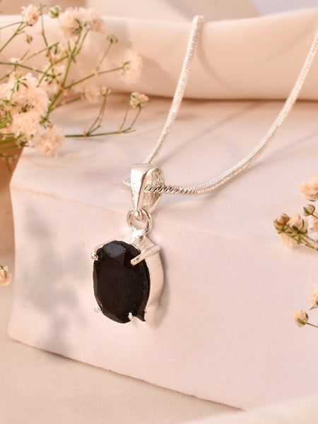 Natural Black Tourmaline Faceted Pendant Oval Shape