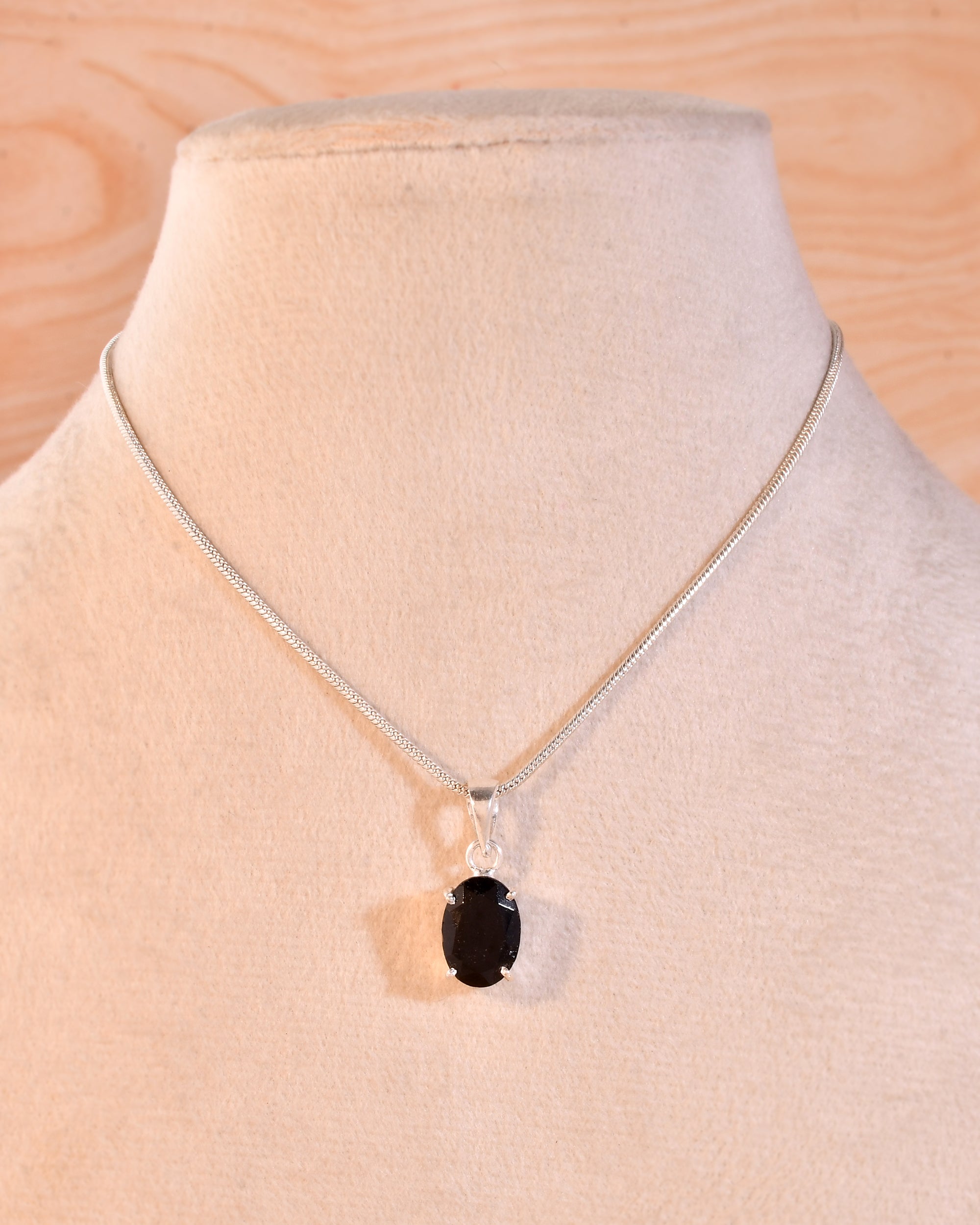 Natural Black Tourmaline Faceted Pendant Oval Shape