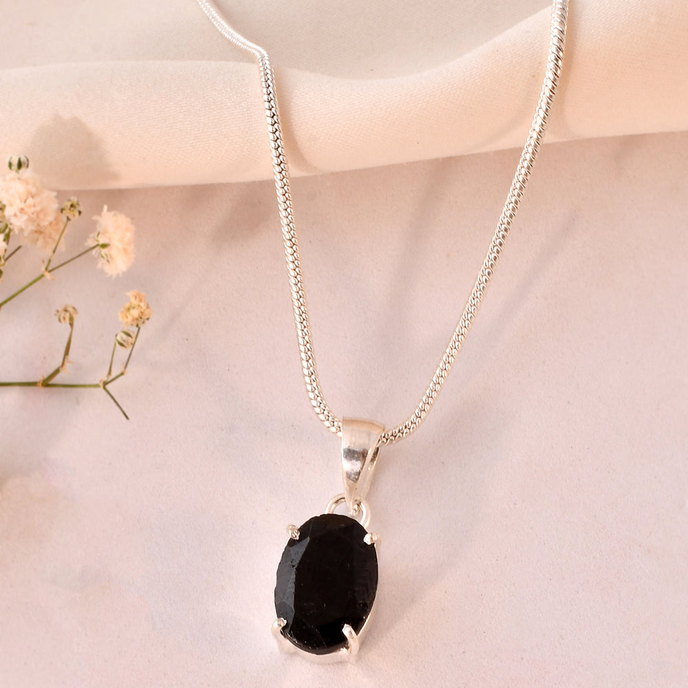 Natural Black Tourmaline Faceted Pendant Oval Shape
