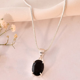 Natural Black Tourmaline Faceted Pendant Oval Shape