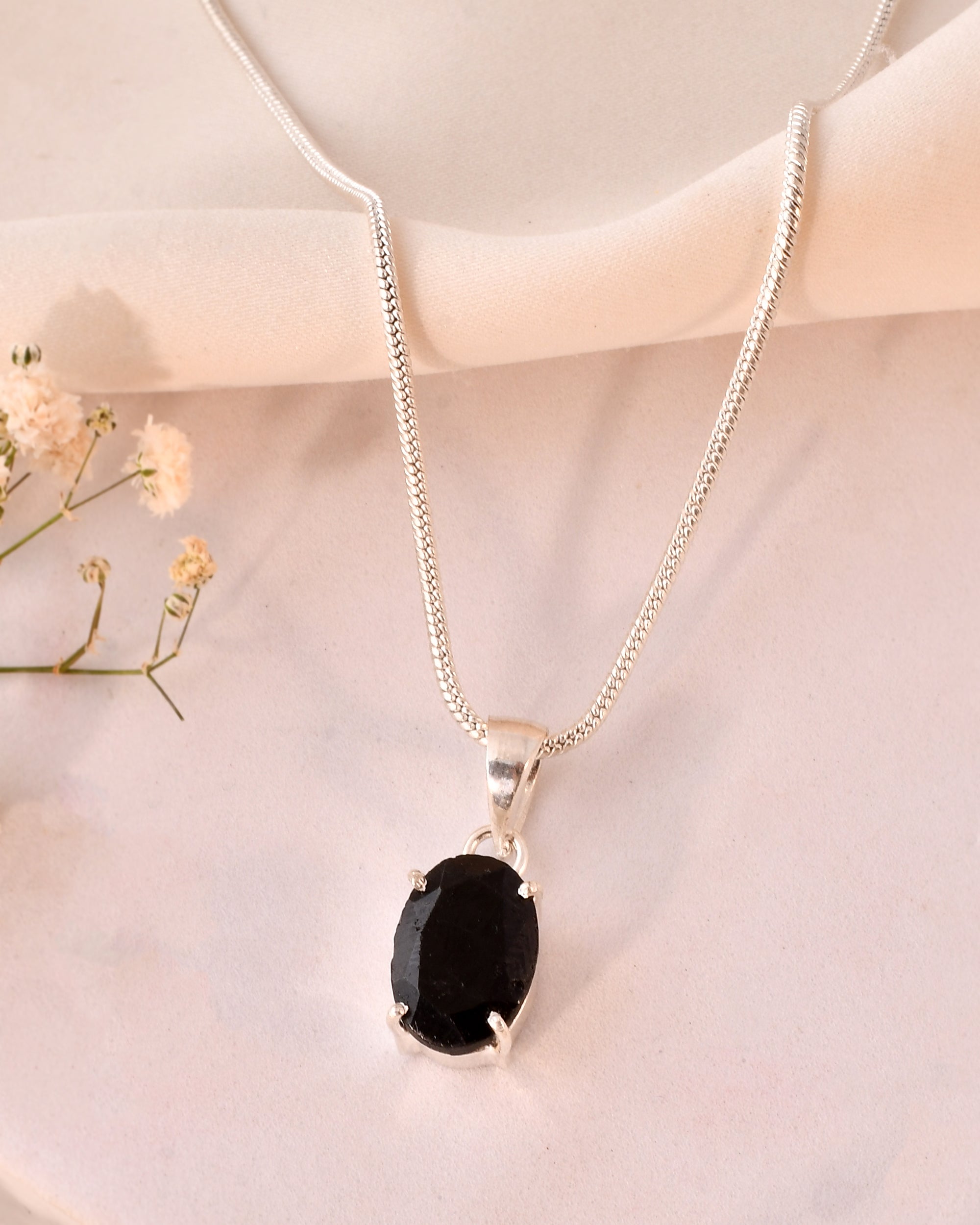 Natural Black Tourmaline Faceted Pendant Oval Shape