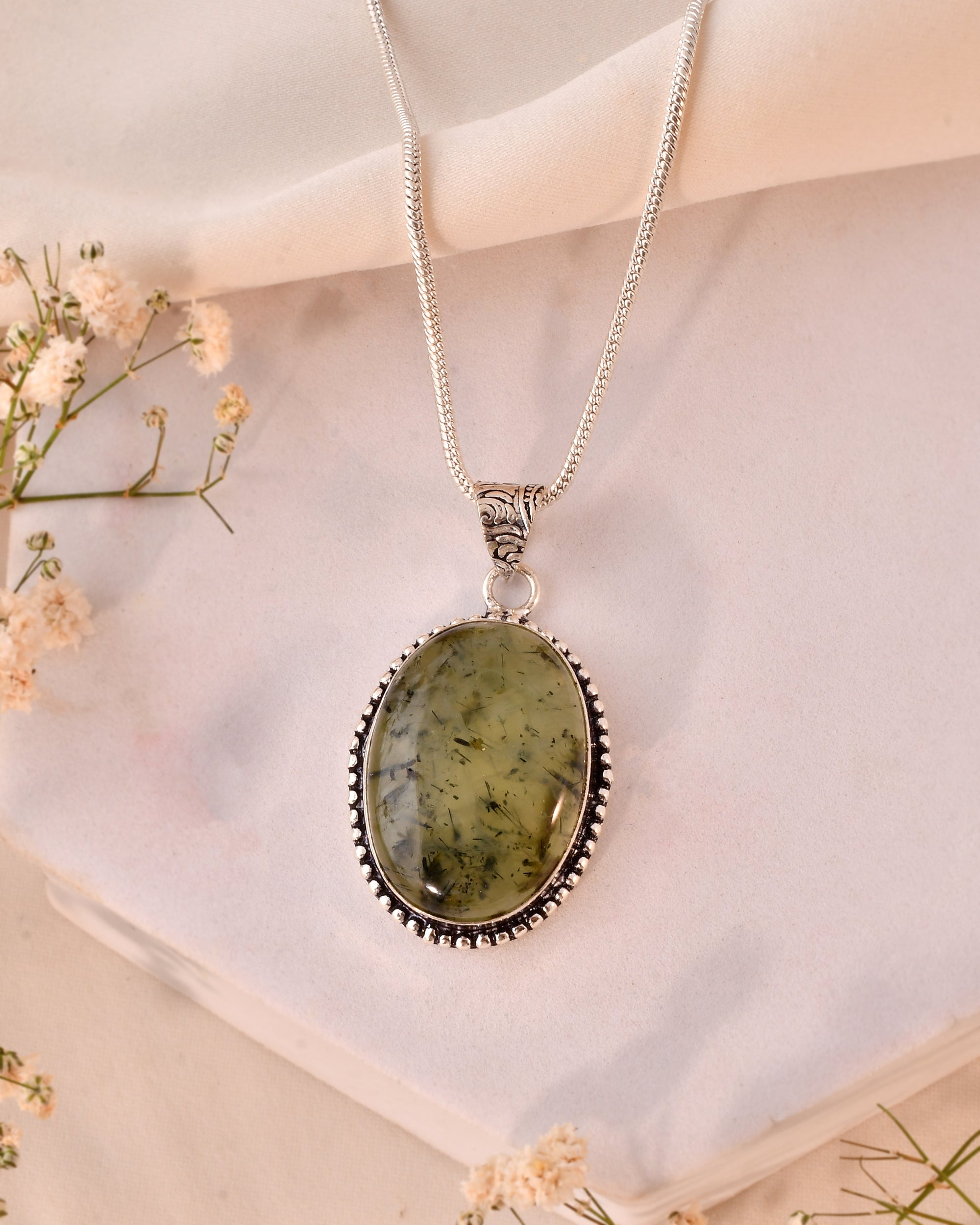 NATURAL PREHNITE  PENDANT