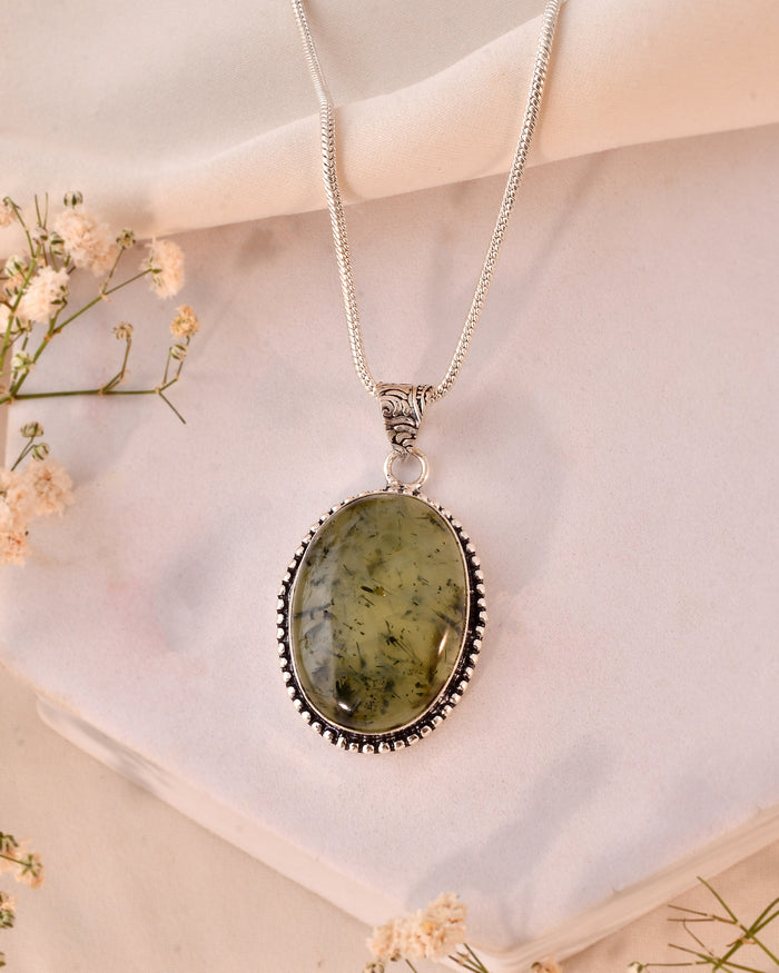NATURAL PREHNITE  PENDANT