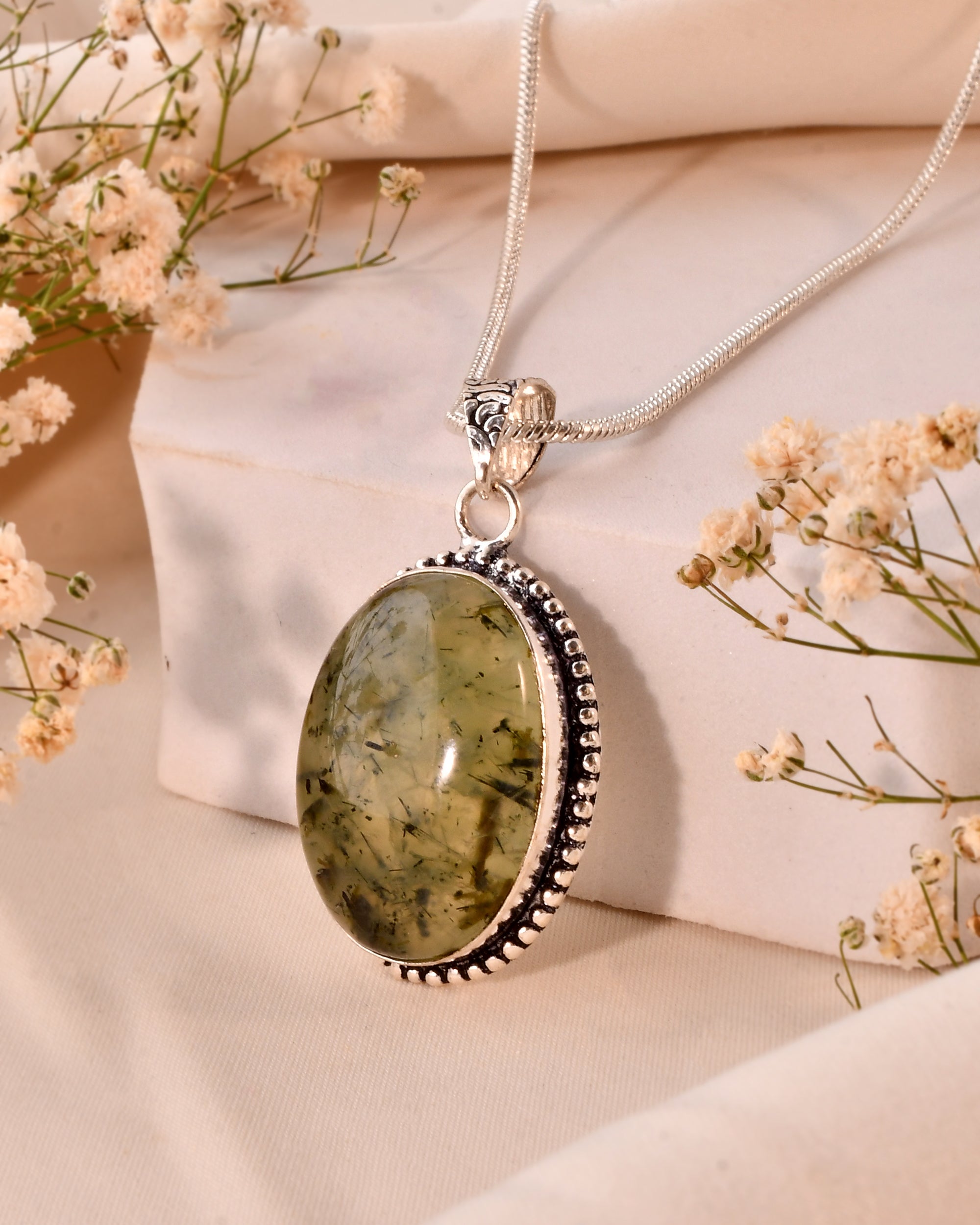 NATURAL PREHNITE  PENDANT