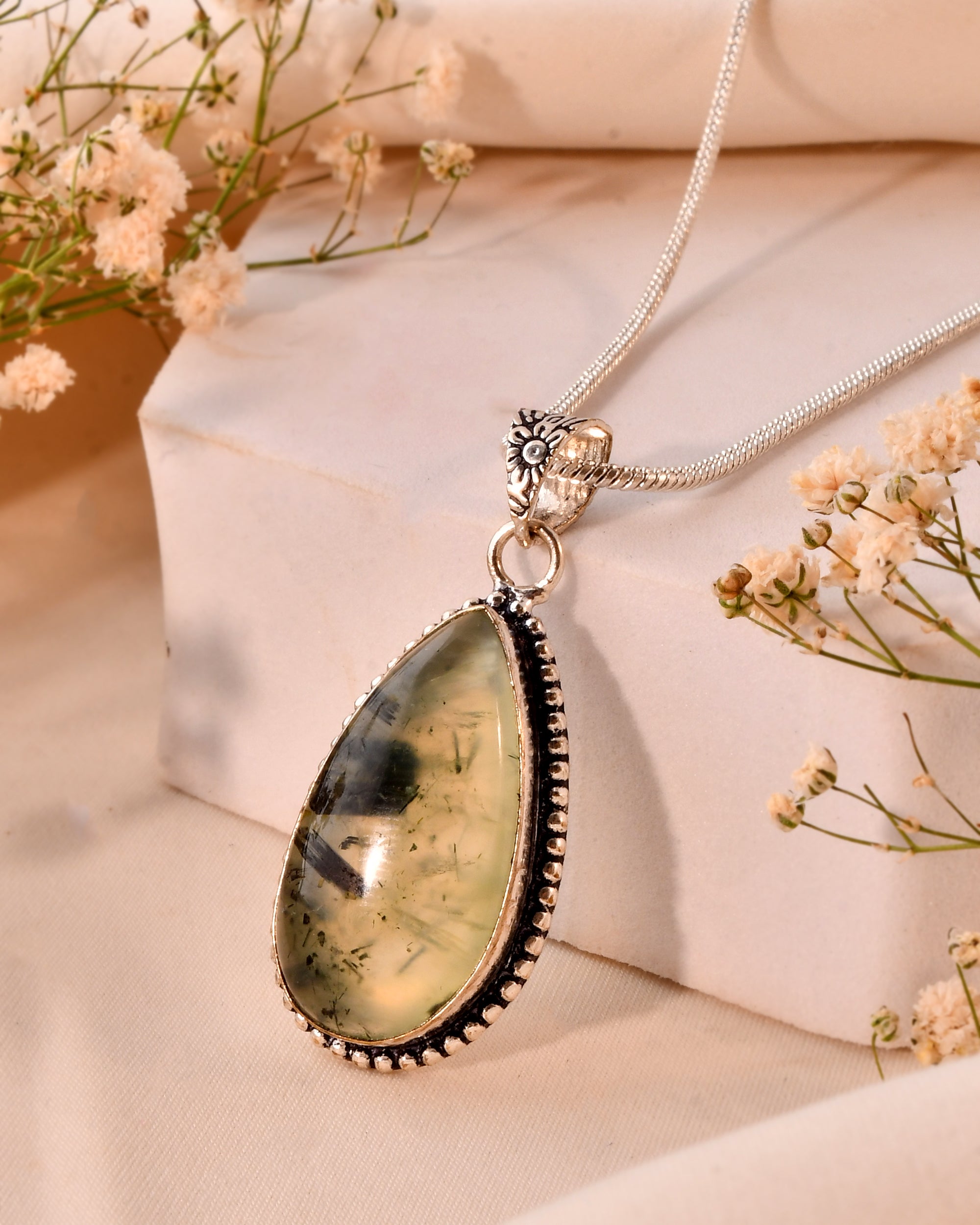 NATURAL PREHNITE  PENDANT