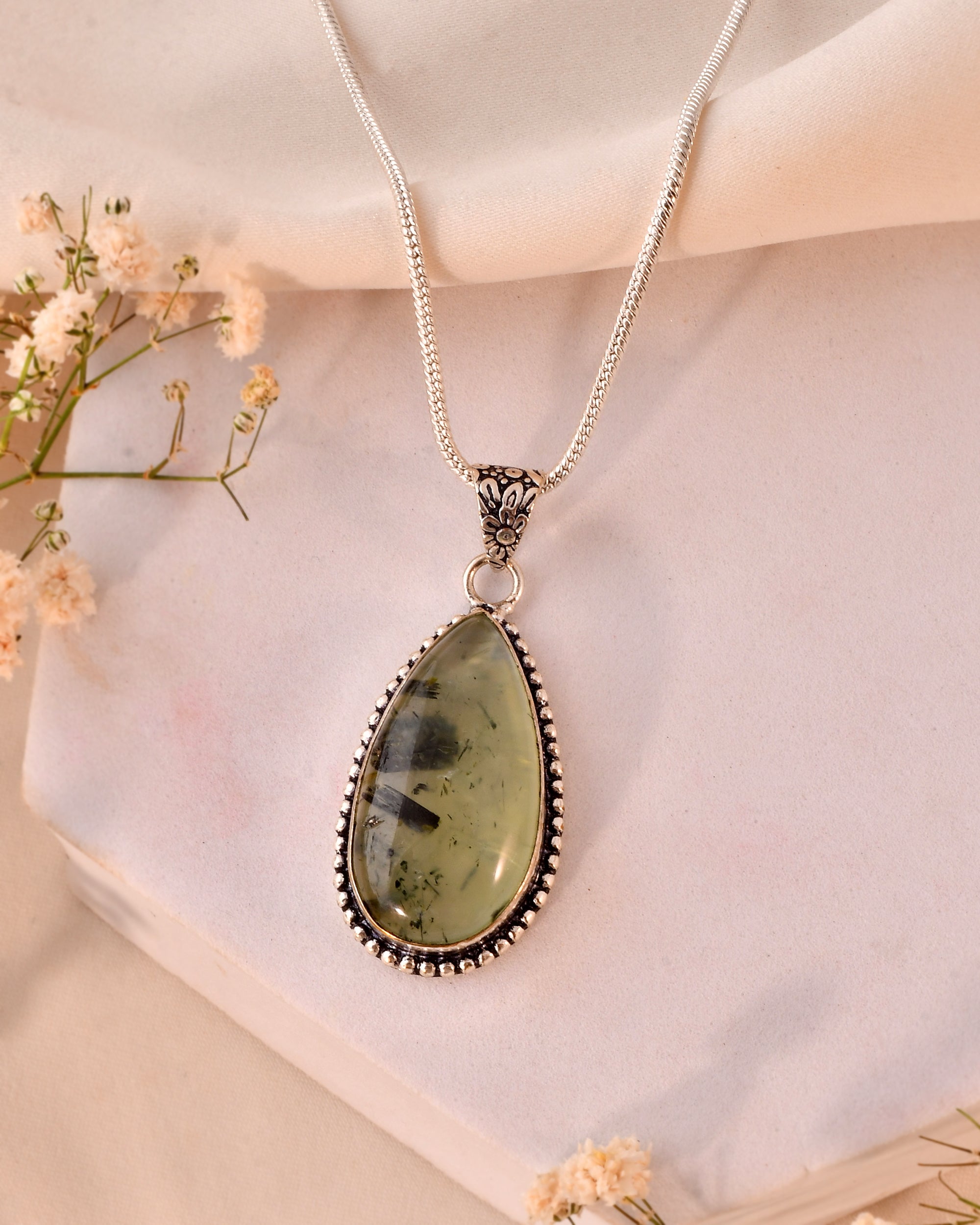 NATURAL PREHNITE  PENDANT