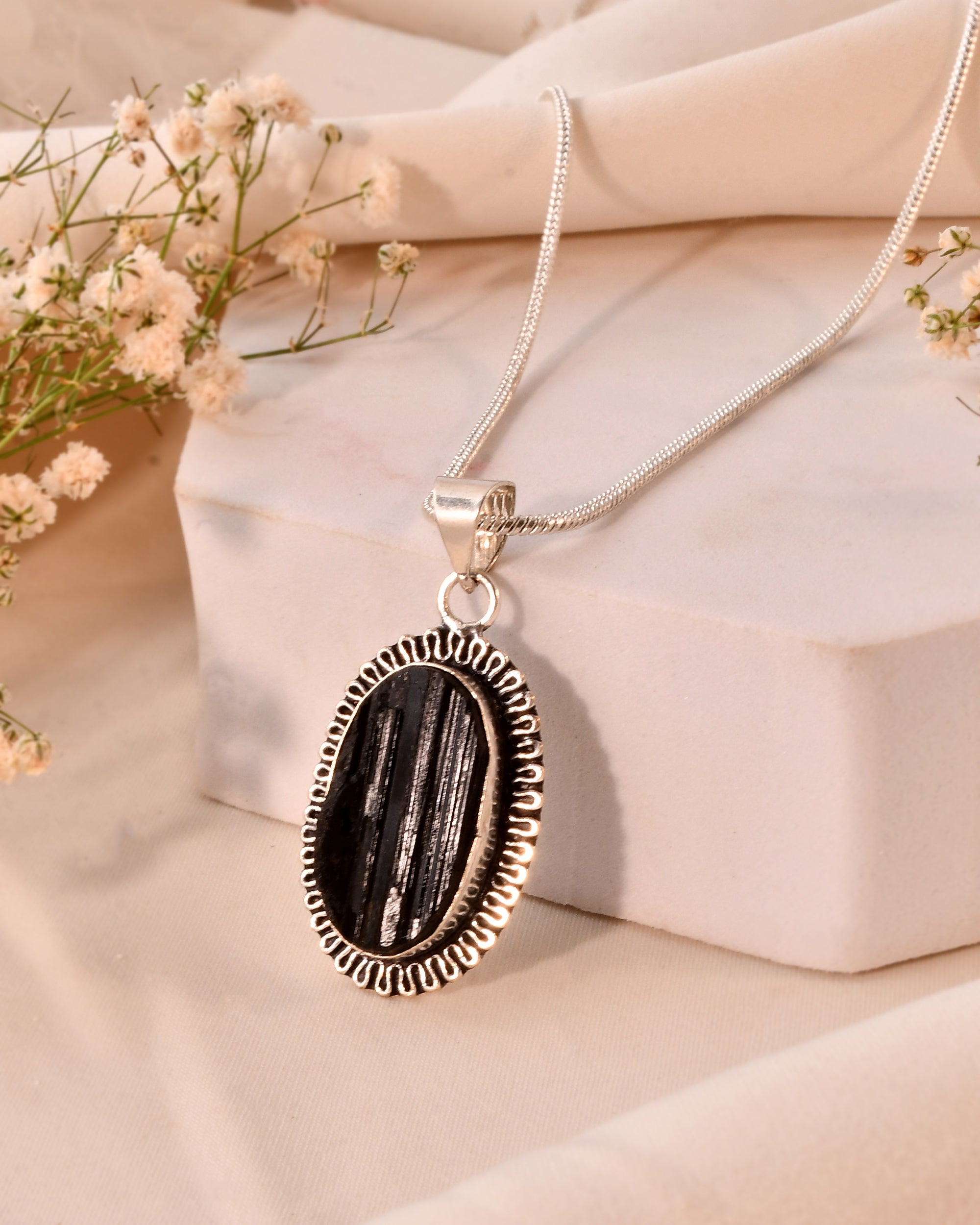 Natural Black Tourmaline Pendant Oval Shape