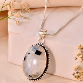 Natural Rainbow Moonstone Pendant Oval Shape