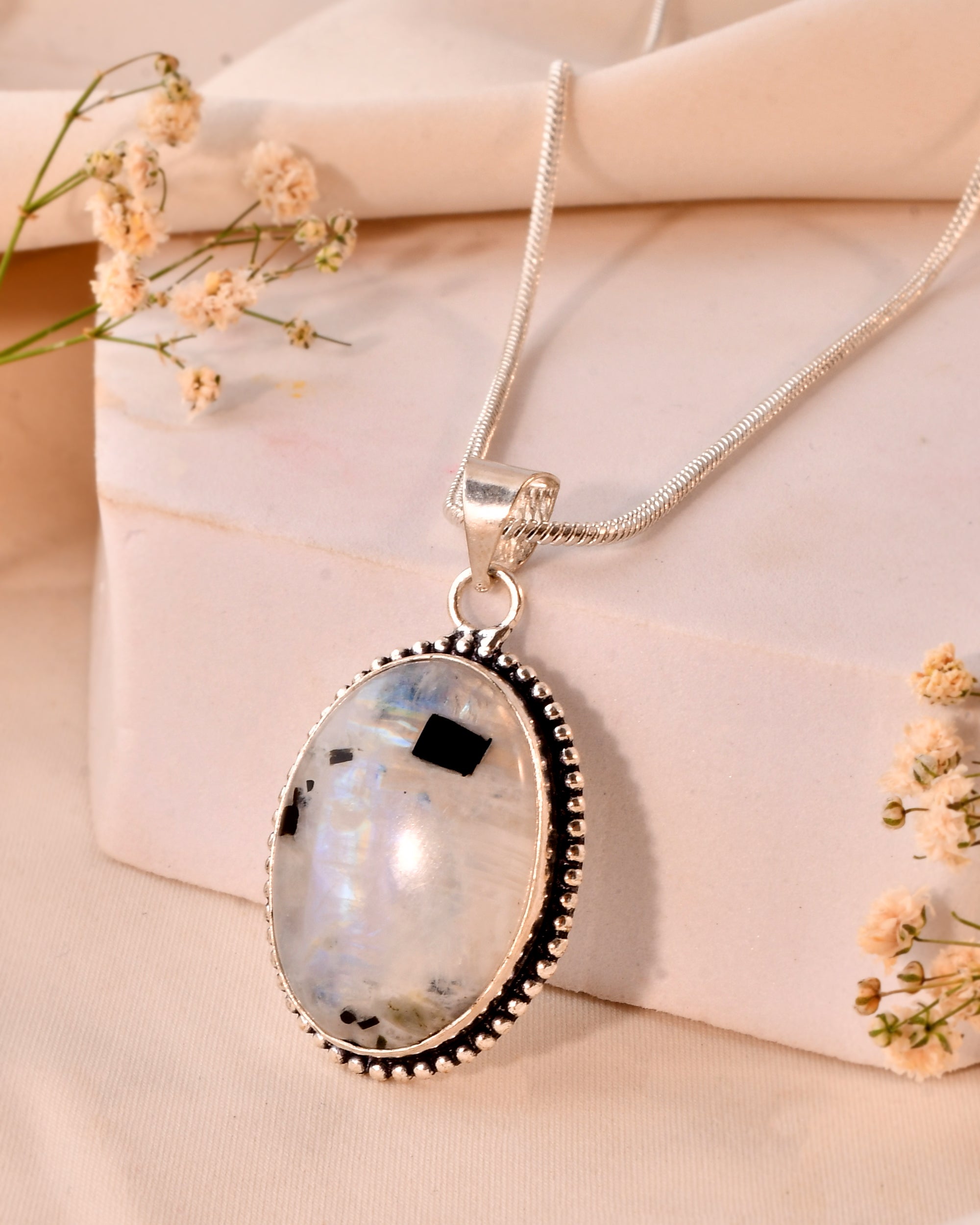 Natural Rainbow Moonstone Pendant Oval Shape