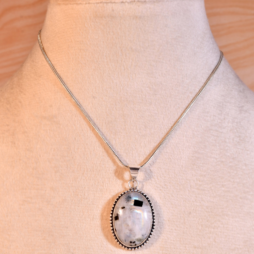 Natural Rainbow Moonstone Pendant Oval Shape
