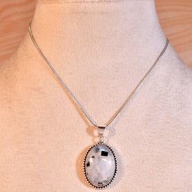 Natural Rainbow Moonstone Pendant Oval Shape