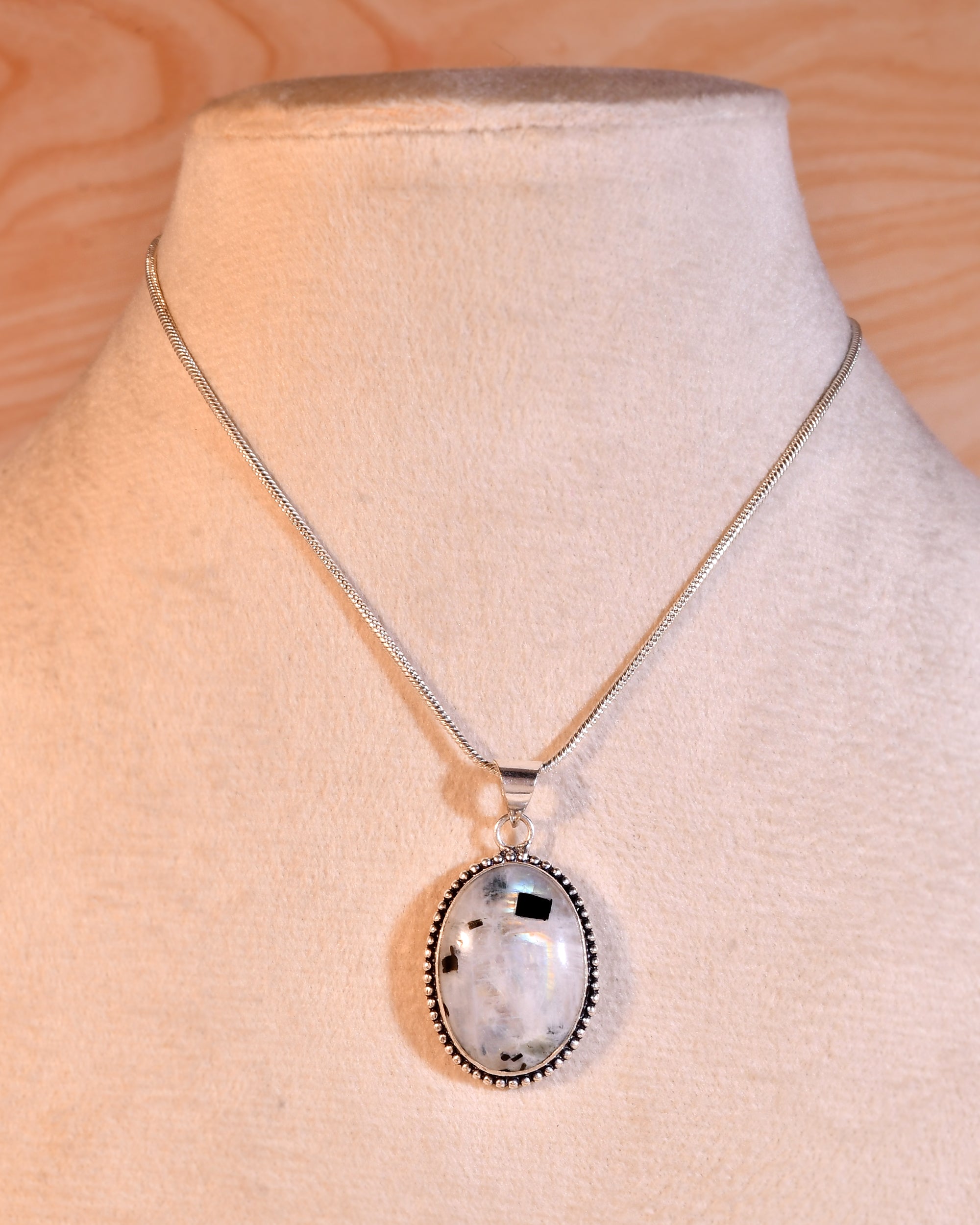 Natural Rainbow Moonstone Pendant Oval Shape