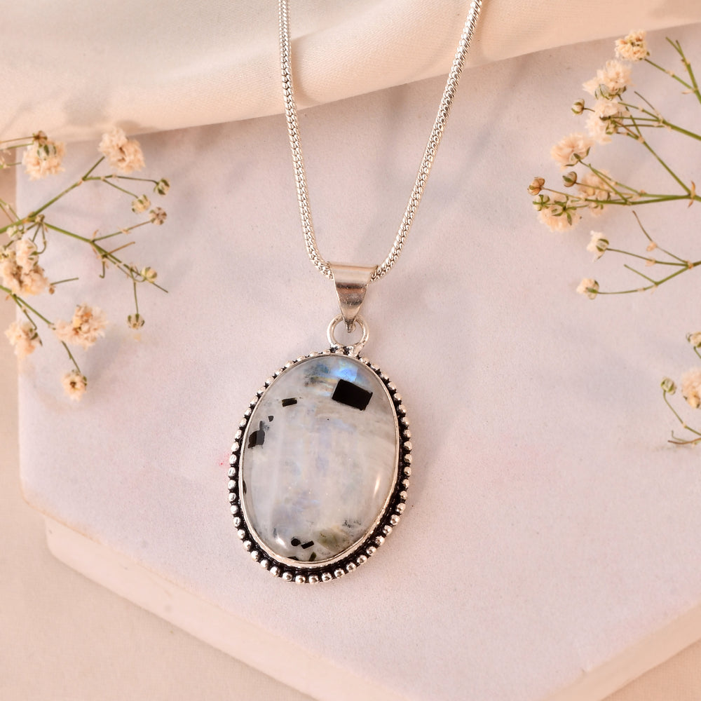 Natural Rainbow Moonstone Pendant Oval Shape