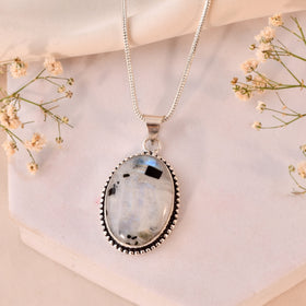 Natural Rainbow Moonstone Pendant Oval Shape
