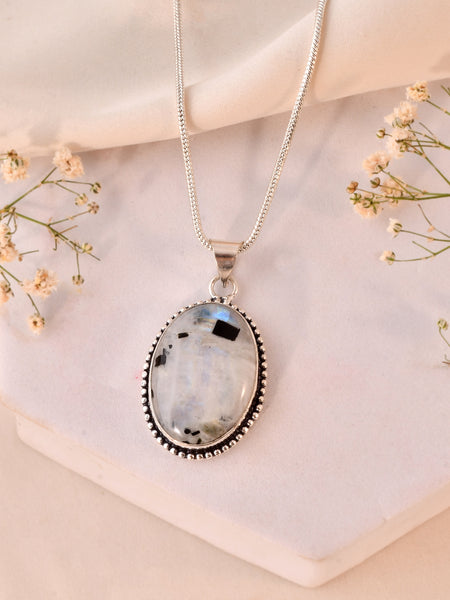 Natural Rainbow Moonstone Pendant Oval Shape