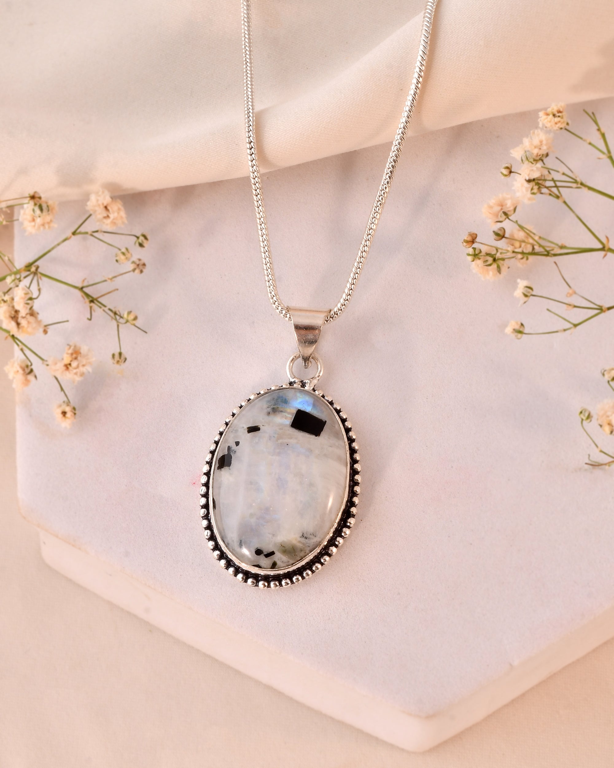 Natural Rainbow Moonstone Pendant Oval Shape