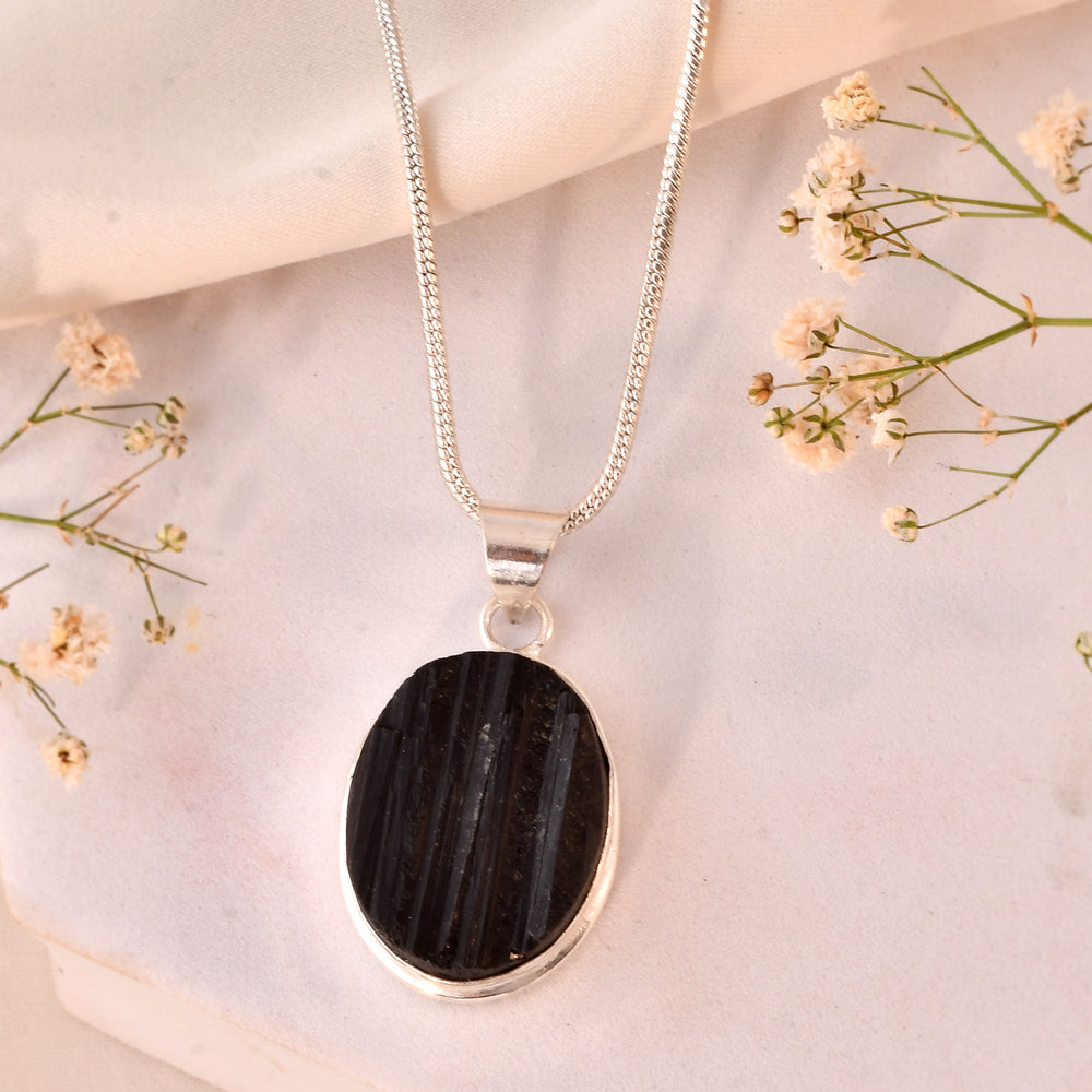 Natural Black Tourmaline Pendant Oval Shape