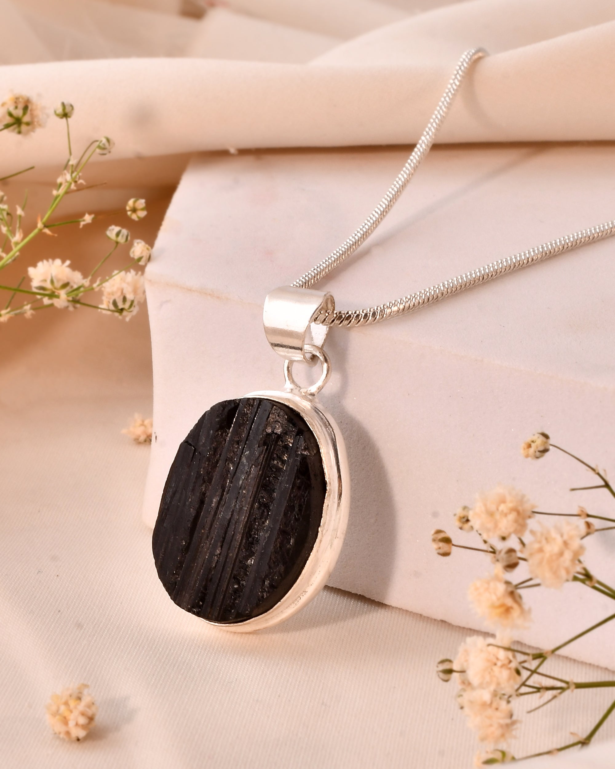 Natural Black Tourmaline Pendant Oval Shape