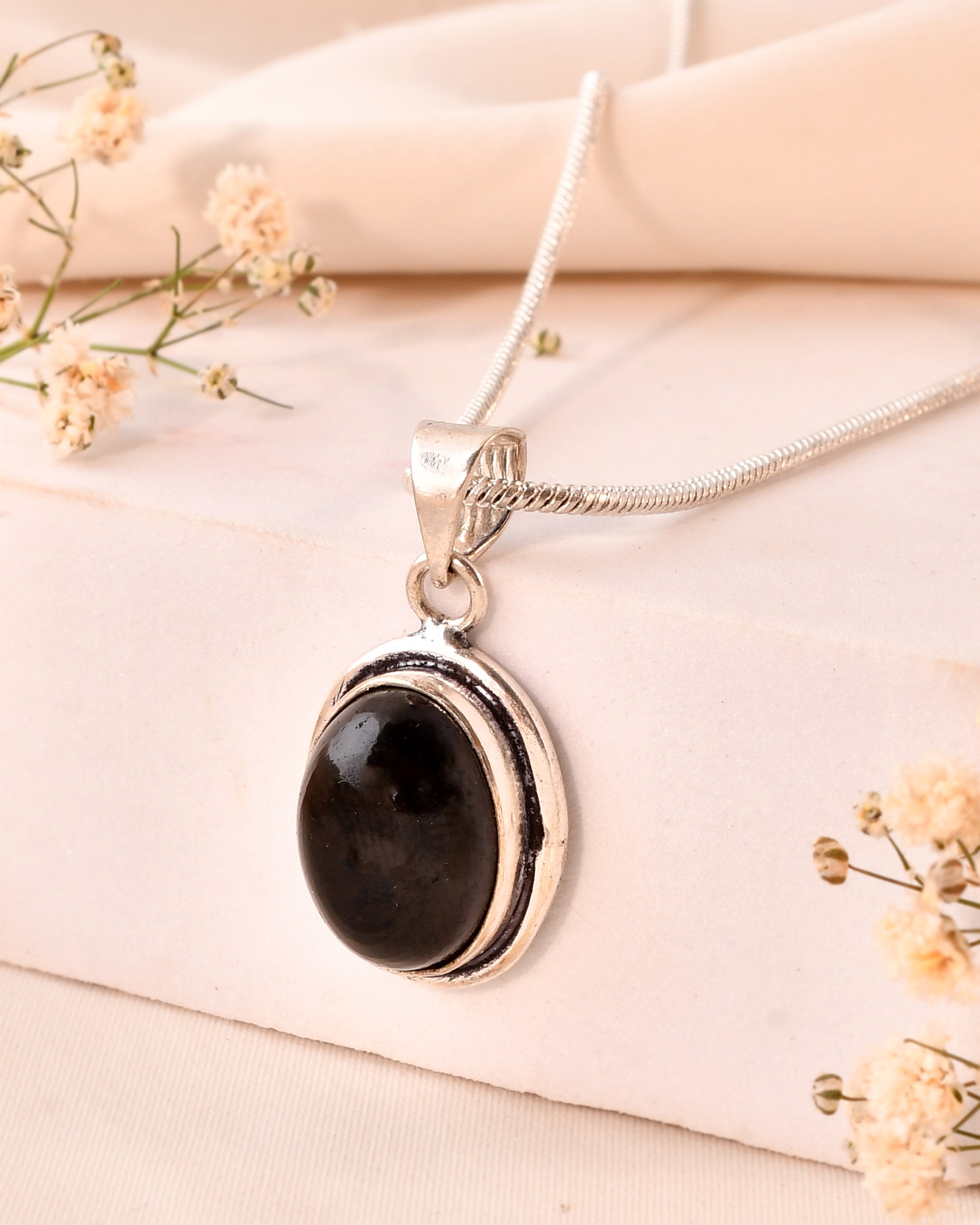 Natural Black Tourmaline Pendant Oval Shape