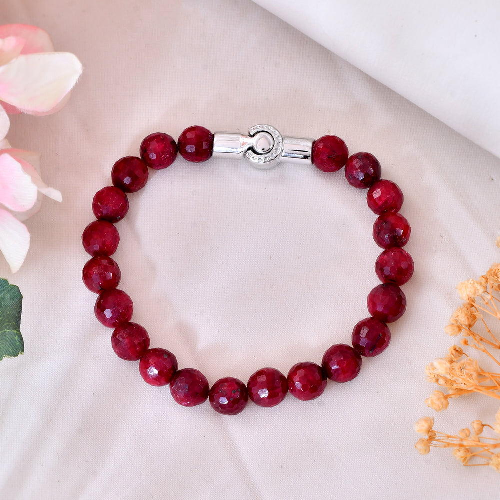 Ruby Faceted Bracelet With Magnet Lock
