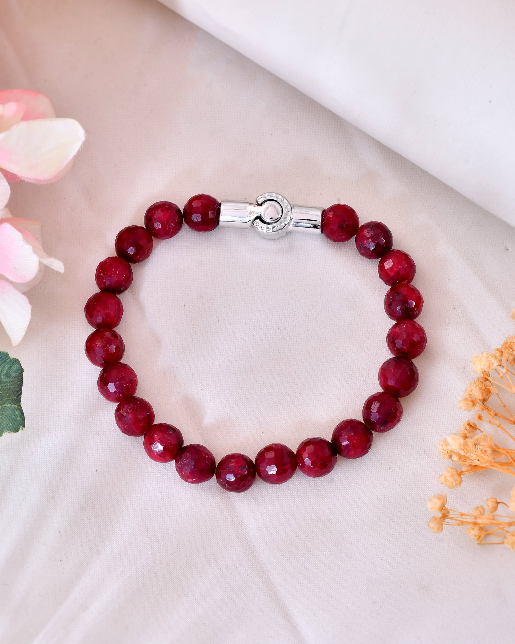 Ruby Faceted Bracelet With Magnet Lock