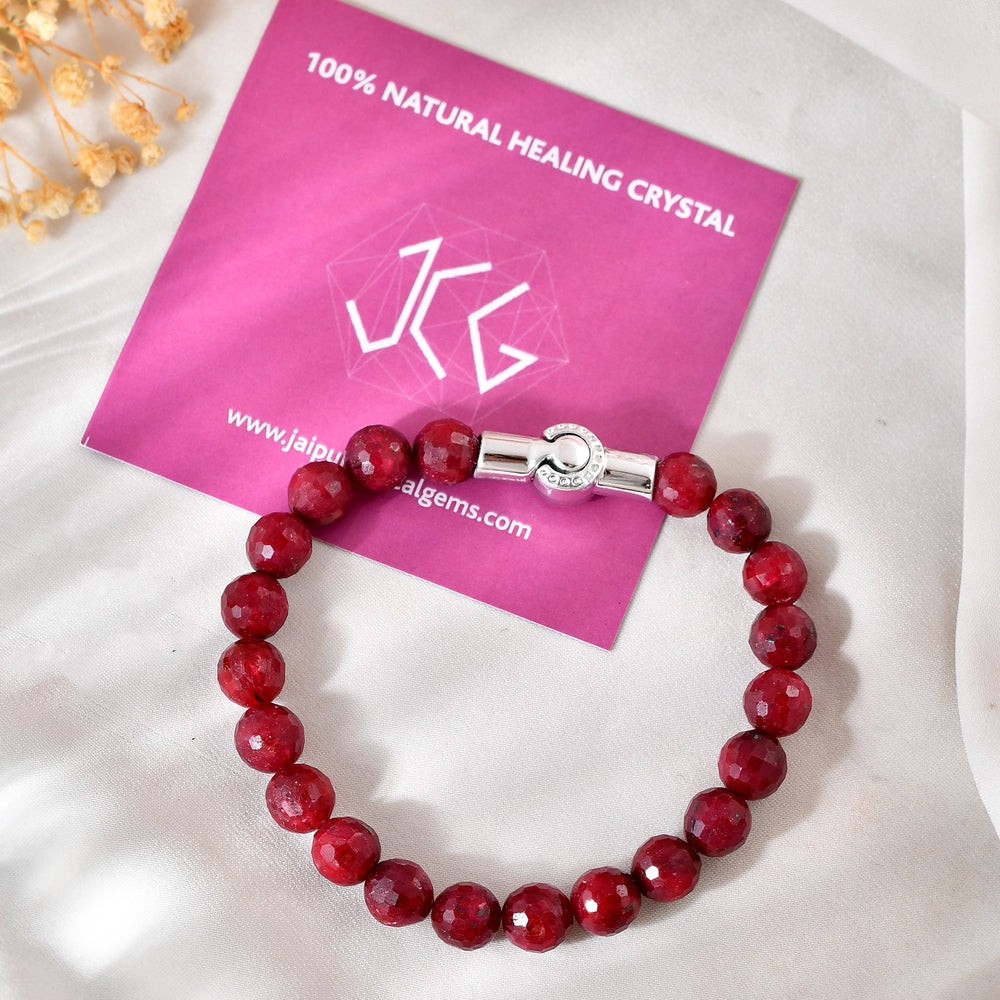 Ruby Faceted Bracelet With Magnet Lock