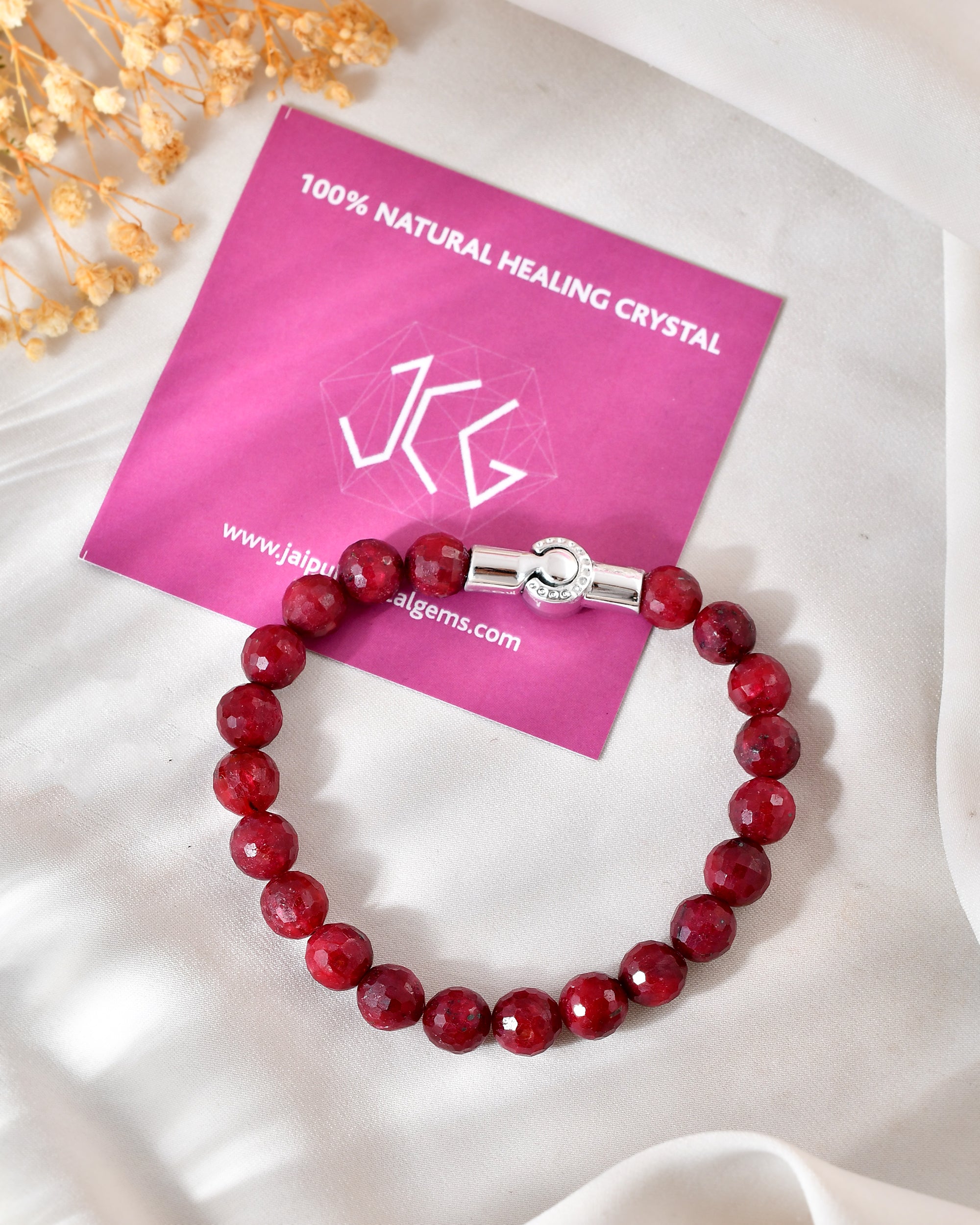 Ruby Faceted Bracelet With Magnet Lock
