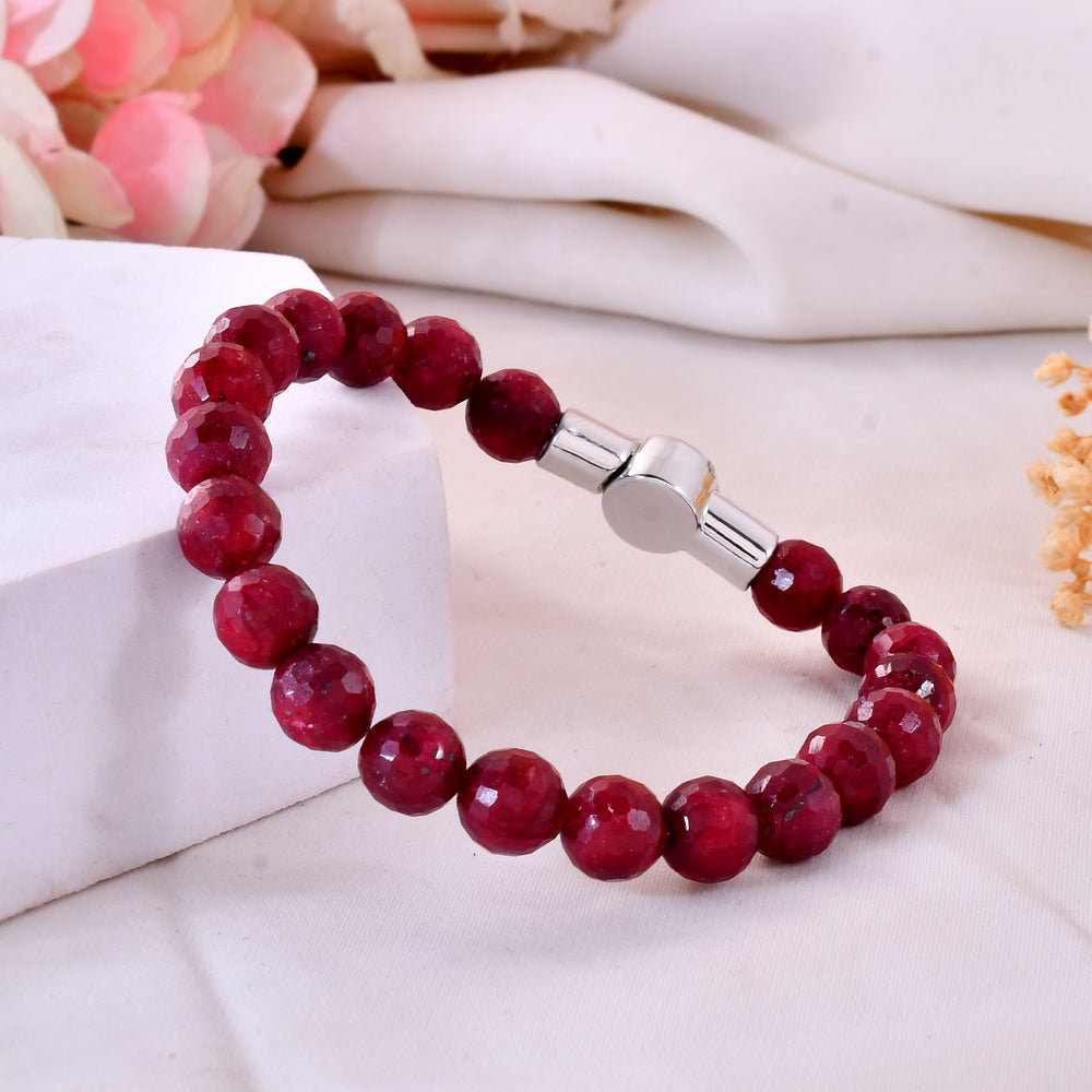 Ruby Faceted Bracelet With Magnet Lock