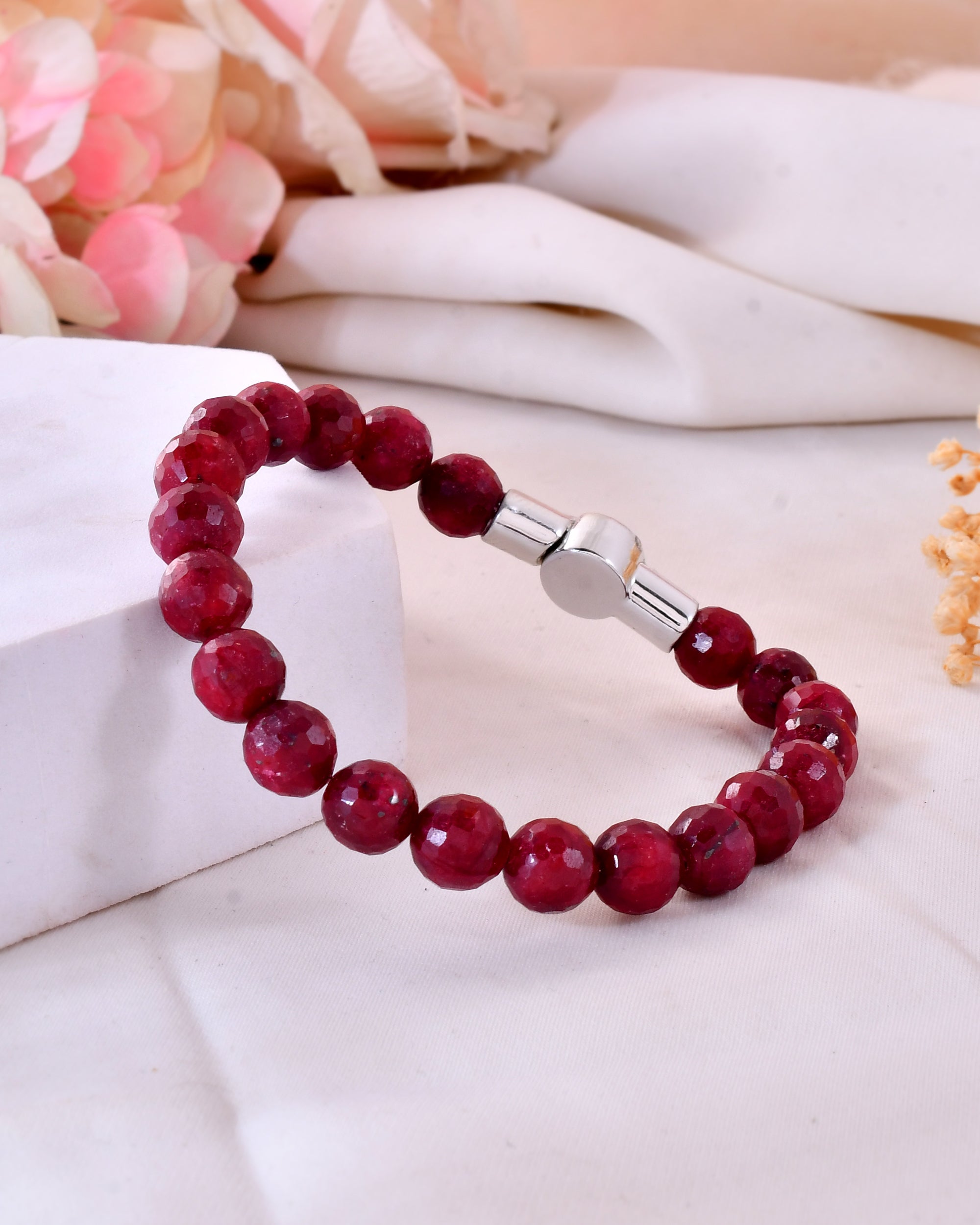 Ruby Faceted Bracelet With Magnet Lock