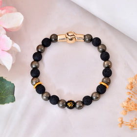Pyrite & Lava  OM Bracelet With Magnetic Lock