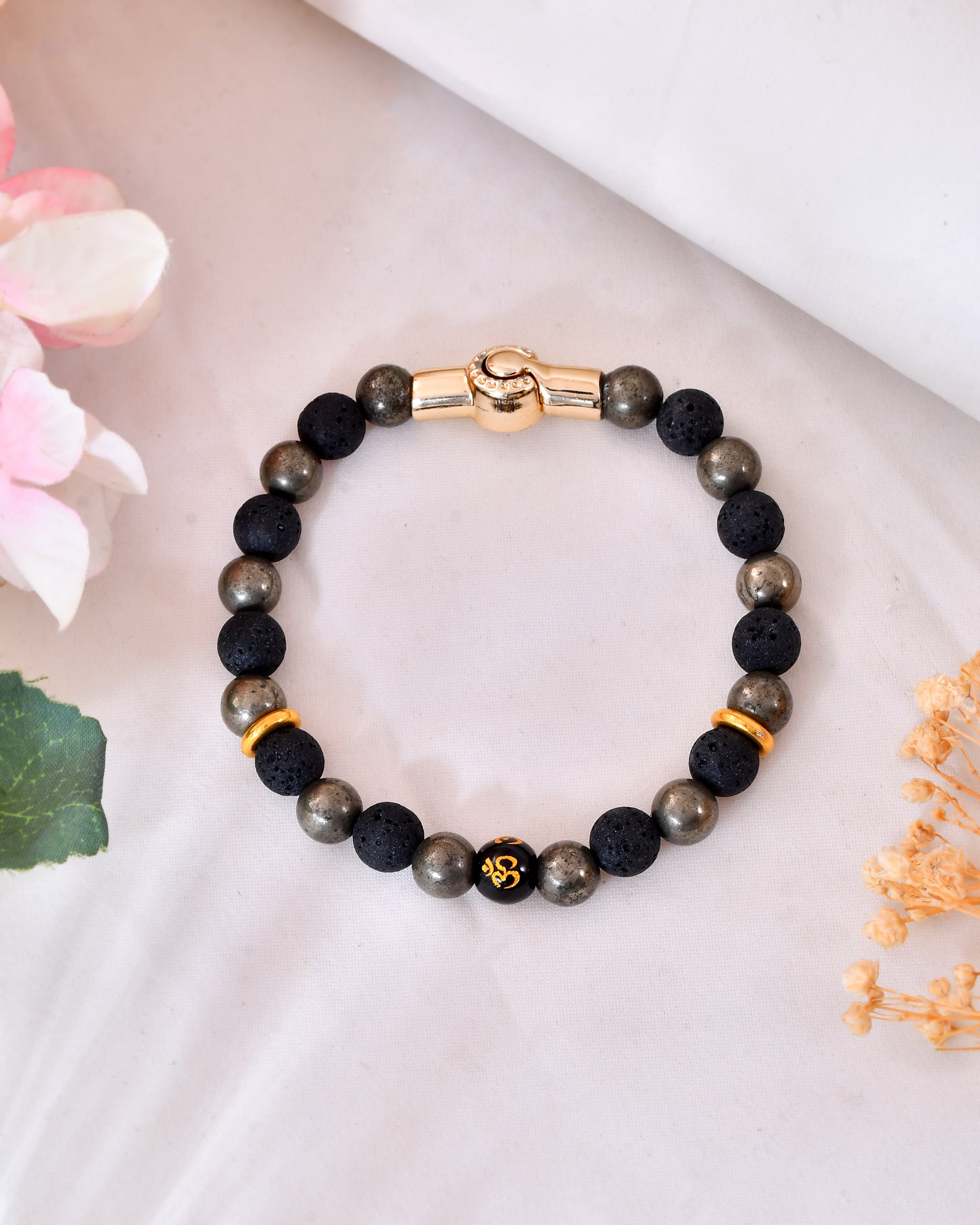 Pyrite & Lava  OM Bracelet With Magnetic Lock
