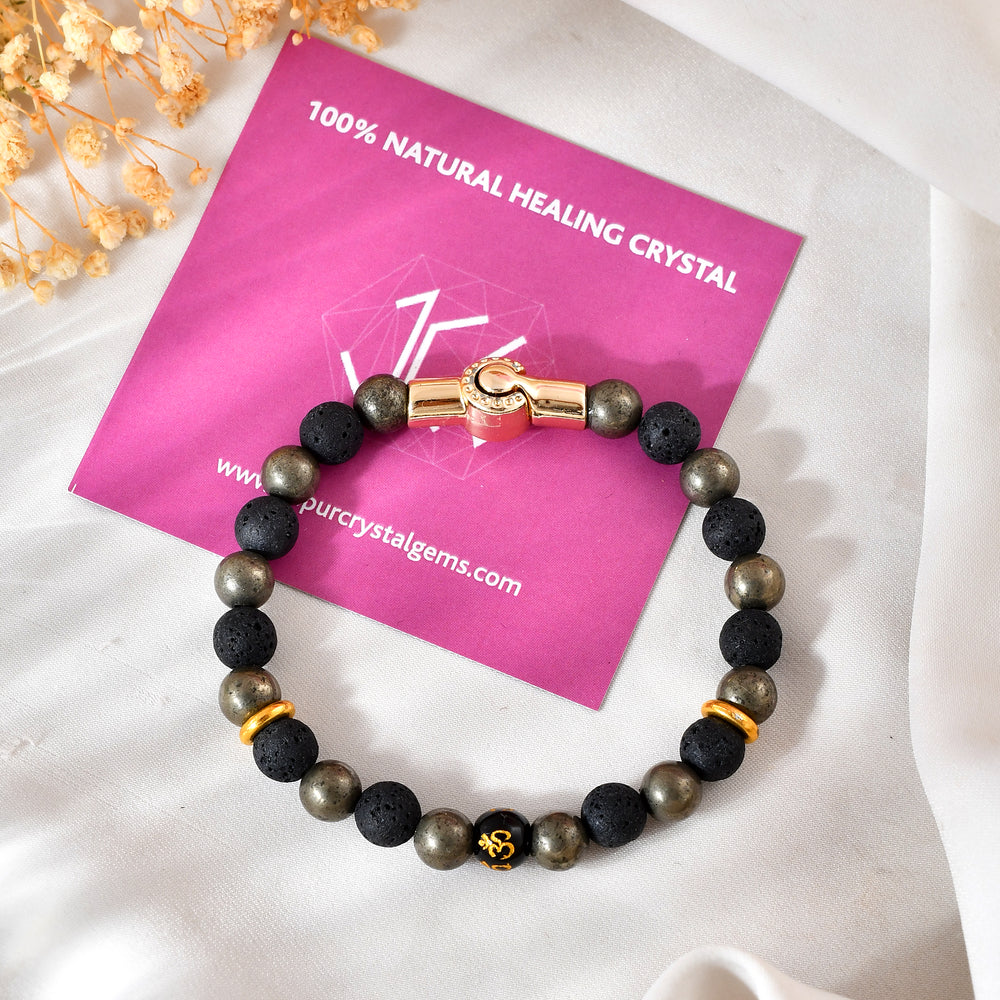 Pyrite & Lava  OM Bracelet With Magnetic Lock