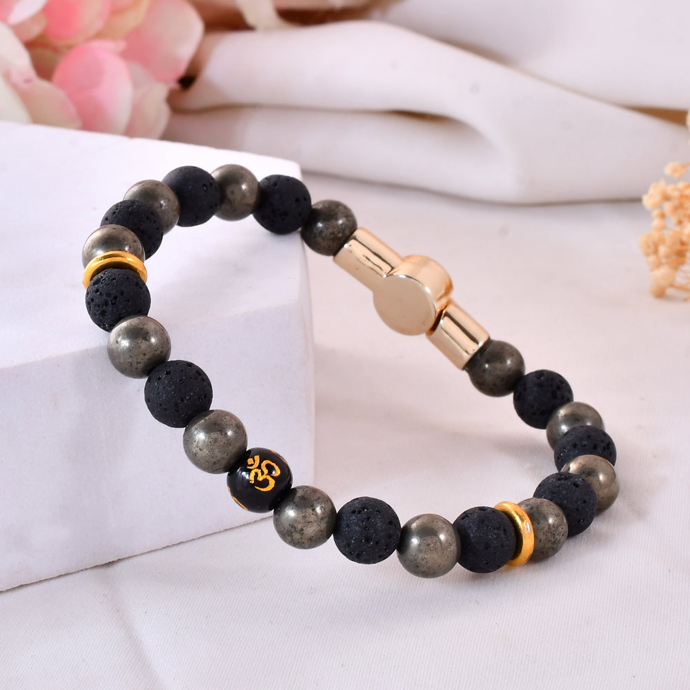 Pyrite & Lava  OM Bracelet With Magnetic Lock
