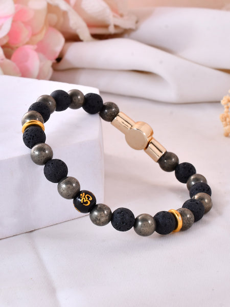Pyrite & Lava  OM Bracelet With Magnetic Lock