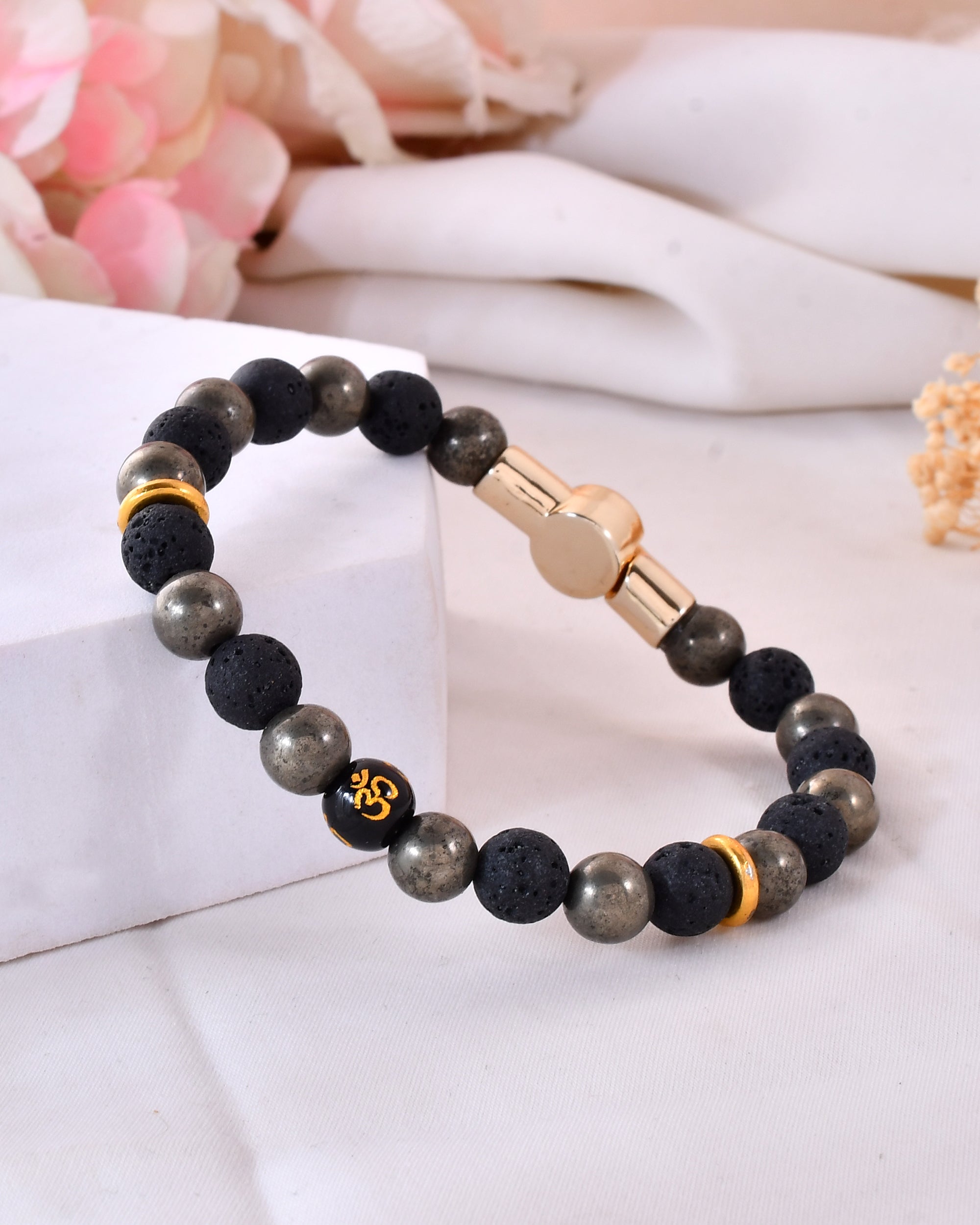 Pyrite & Lava  OM Bracelet With Magnetic Lock