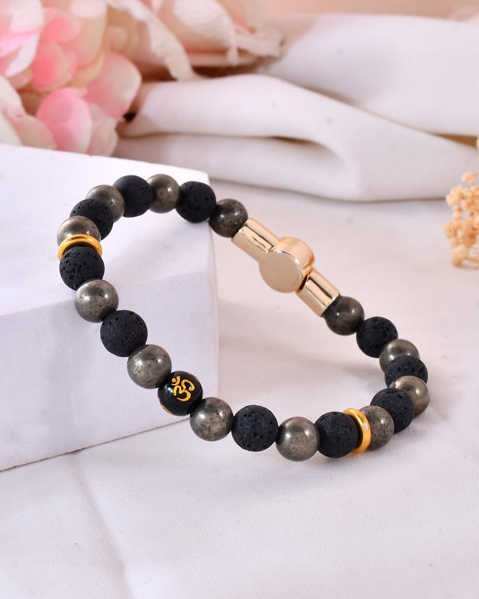 Pyrite & Lava  OM Bracelet With Magnetic Lock