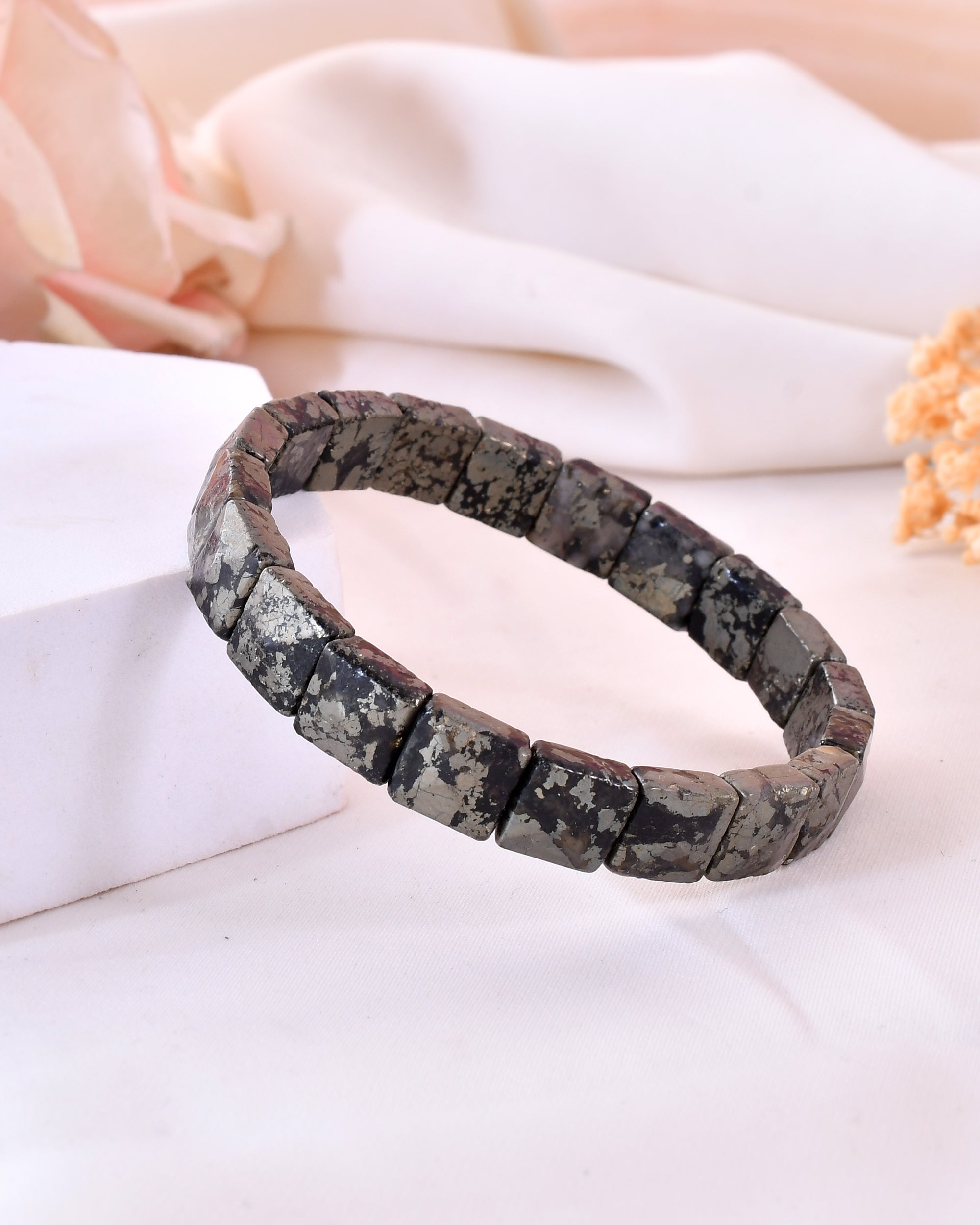 Apache Gold Pyramid Bracelet ( pyrite + tourmaline mix )