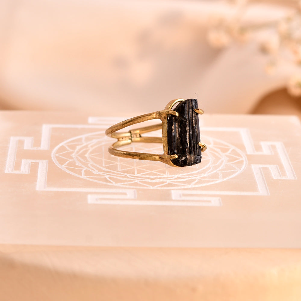 NATURAL BLACK TOURMALINE RAW RING 100% Natural Gemstone