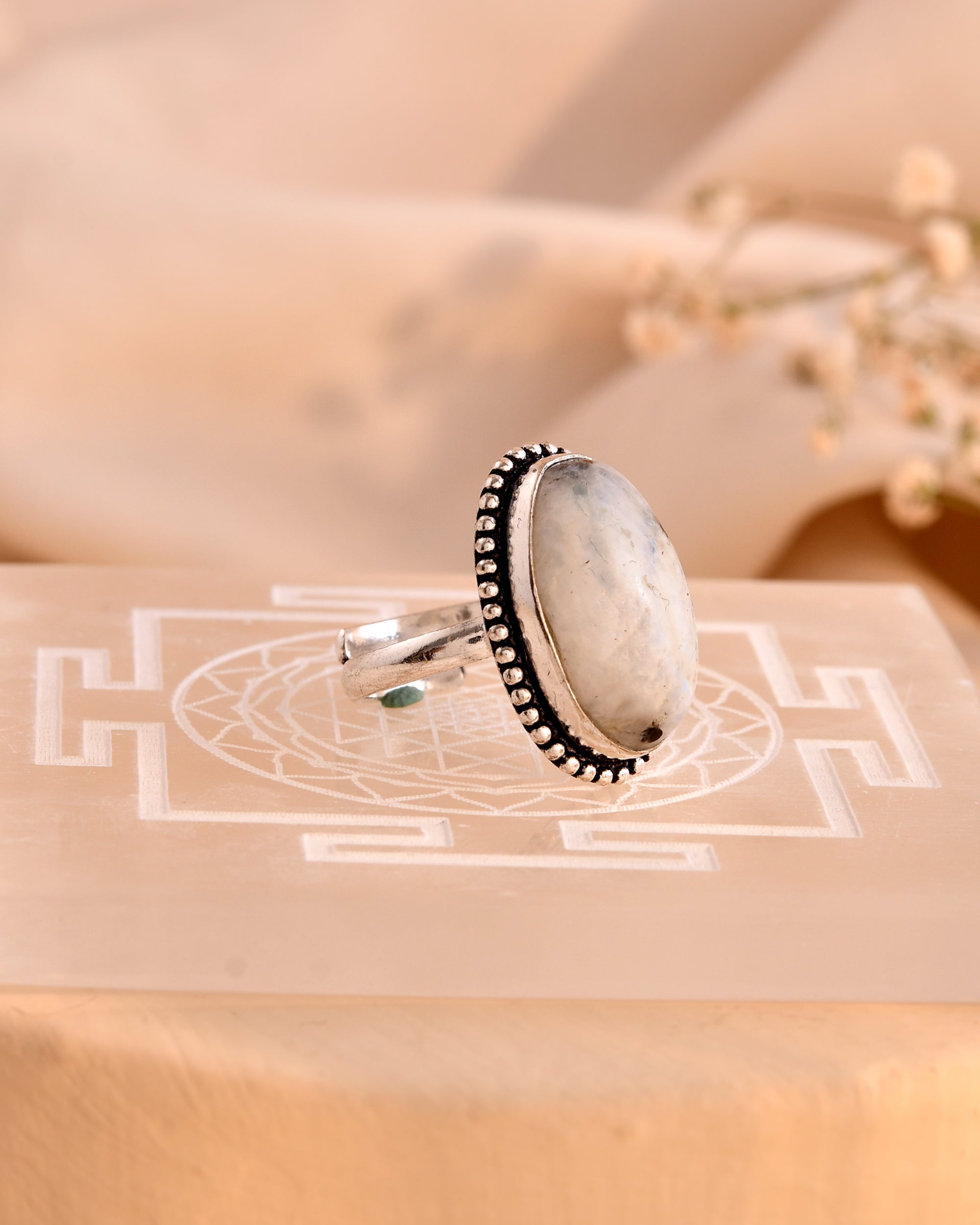 NATURAL RAINBOW MOONSTONE  RING 100% Natural Gemstone