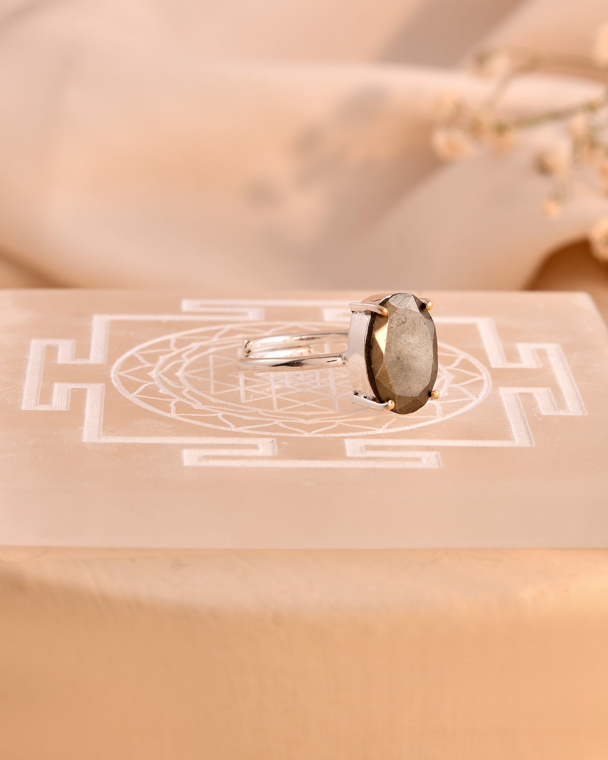 NATURAL PYRITE  FACITED RING 100% Natural Gemstone