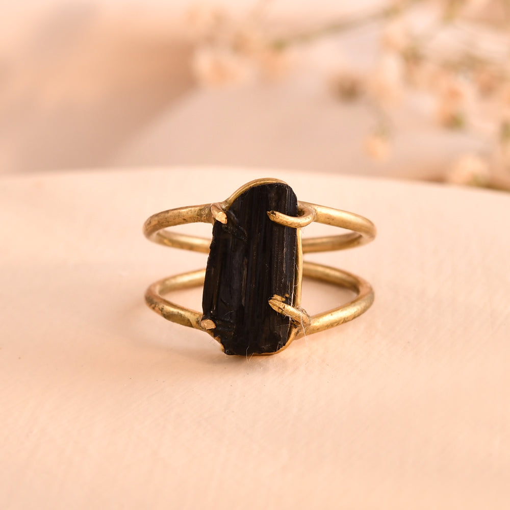NATURAL BLACK TOURMALINE RAW RING 100% Natural Gemstone