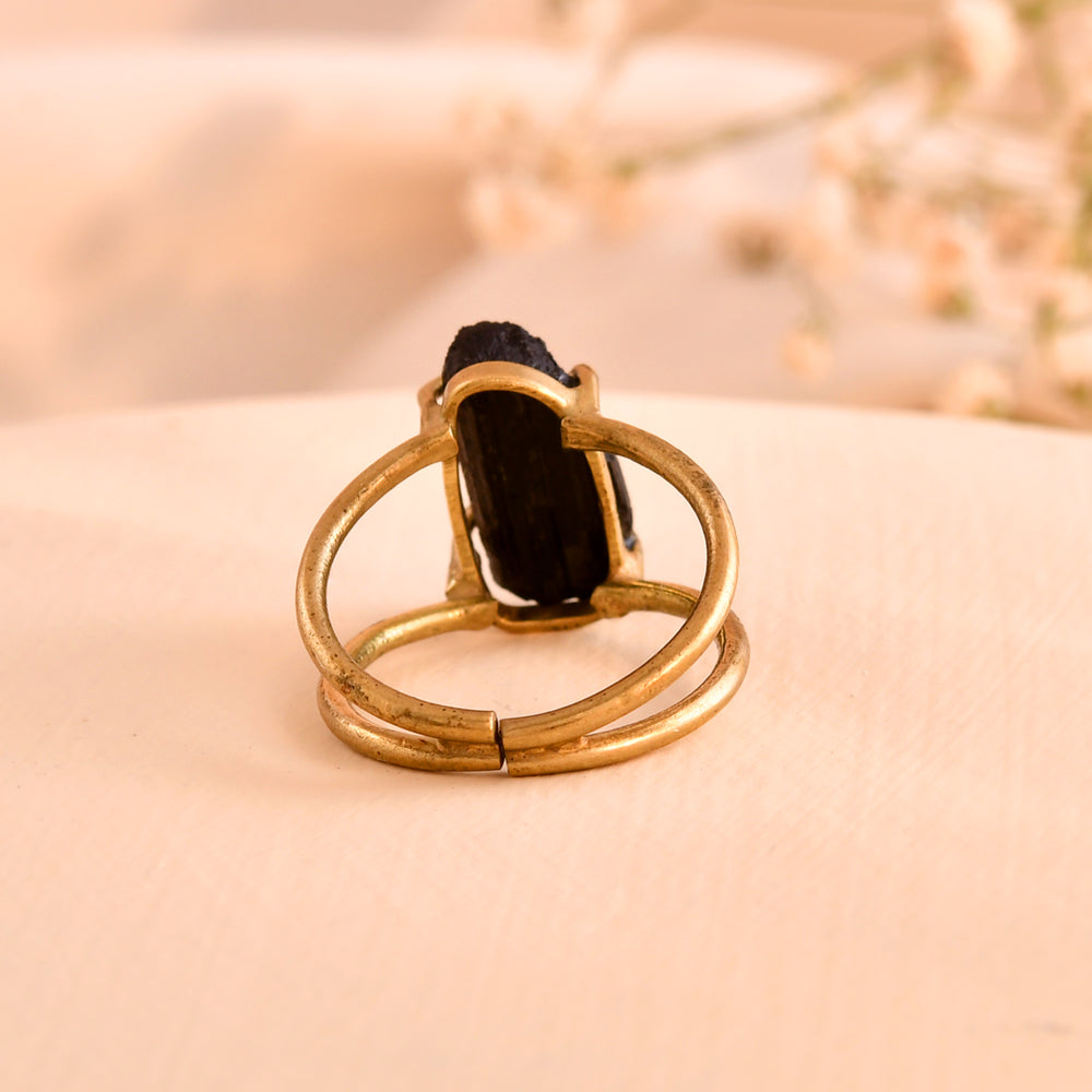 NATURAL BLACK TOURMALINE RAW RING 100% Natural Gemstone
