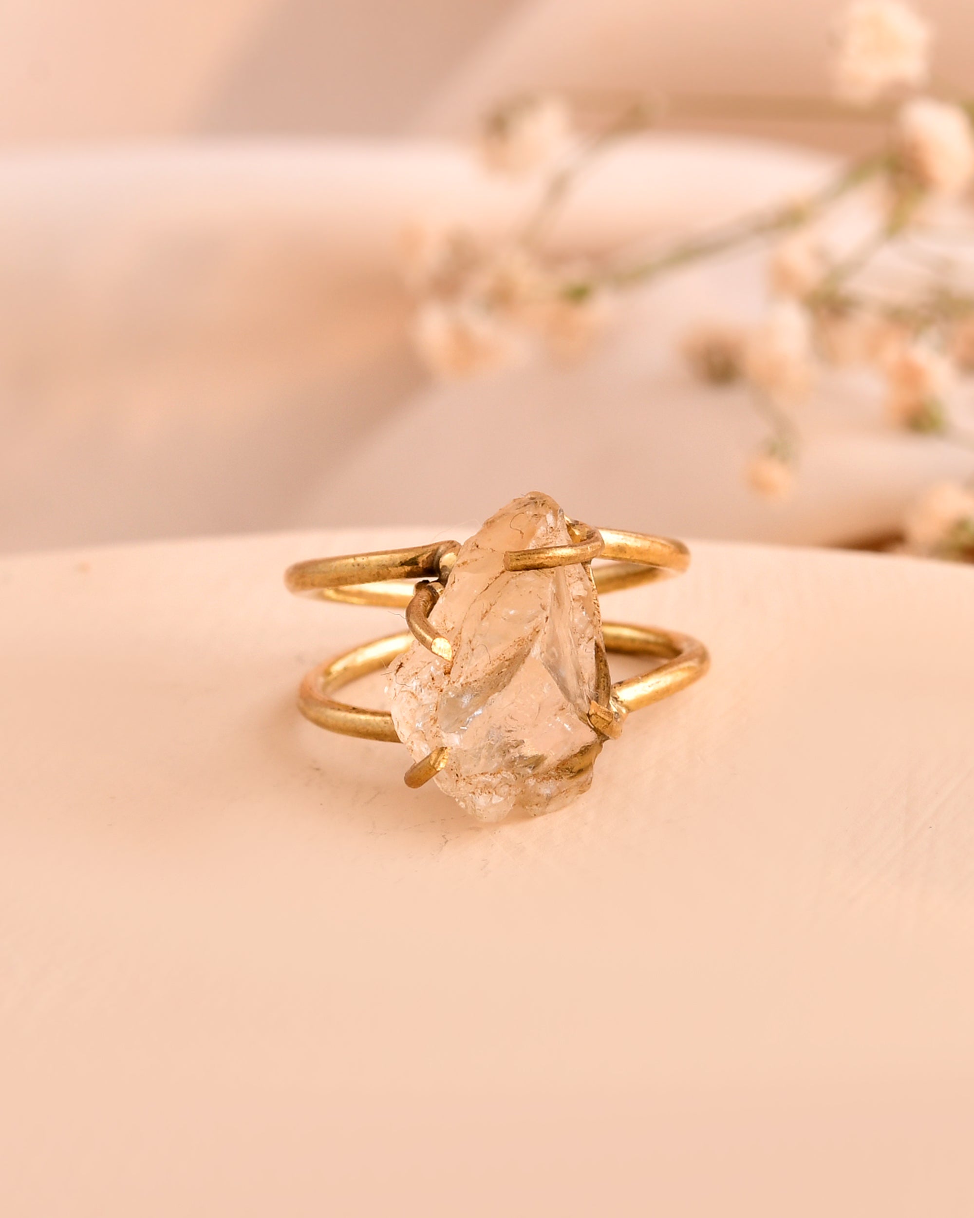 NATURAL CLEAR QUARTZ  RAW RING 100% Natural Gemstone