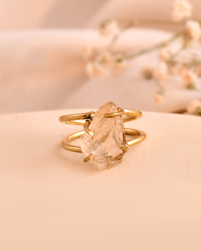 NATURAL CLEAR QUARTZ  RAW RING 100% Natural Gemstone